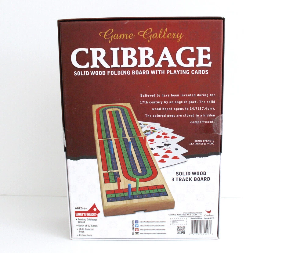 Game Gallery Cribbage Solid Wood Folding Board with Playing Cards NEW - Image 3 of 3