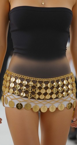 Women Greece Style Fashion Belt Gold Metal Chain Wave Strand Coin Charm M L XL - Picture 8 of 12