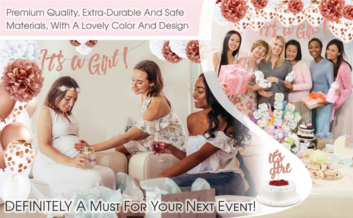 EPIQUEONE 52 Piece Rose Gold Baby Shower Decorations for Girl; It's a Girl - Picture 10 of 12