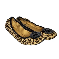 Lindsay Phillips Canvas Ballet Flats 9.5 Leopard Brown Black