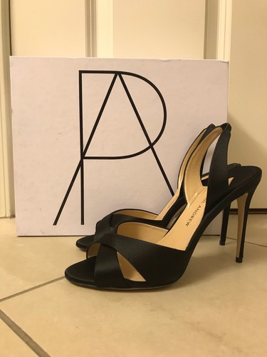 NIB Paul Andrew Hallie Black Satin Slingback Sandals Sz 6.5 - Picture 2 of 8