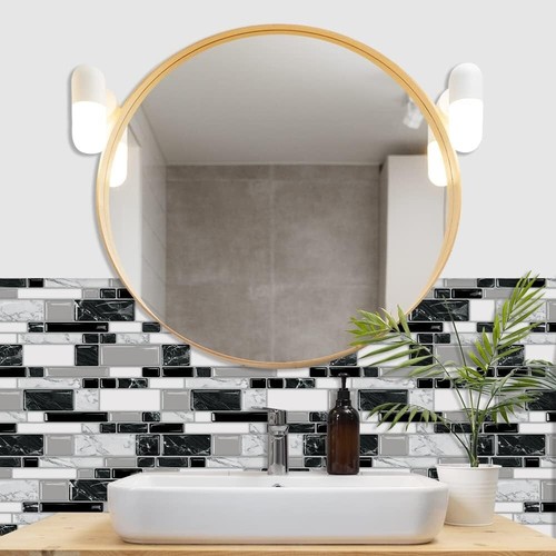 10-Pack 12"x12" Peel and Stick Backsplash Tiles - White Black Marble Elegance - Picture 9 of 11