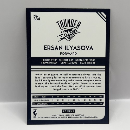 2016-17 Panini Complete Basketball Ersan Ilyasova #334 Silver OKC Thunder - Picture 2 of 2