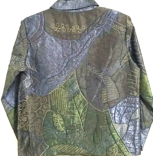 Giacca vintage Alex Kim donna PM viola verde boxy perline ricamate anni 90 artzy boho - Foto 3 di 9