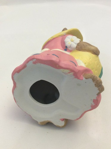 Ceramic Bisque Mama Bunny Rabbit w/Baby Basket Fabric Roses - Picture 5 of 5