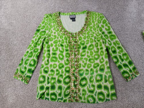 Berek Womens XL Beaded Cardigan & Tank Top Set Shirt Green Geometric Vintage - Picture 6 of 19