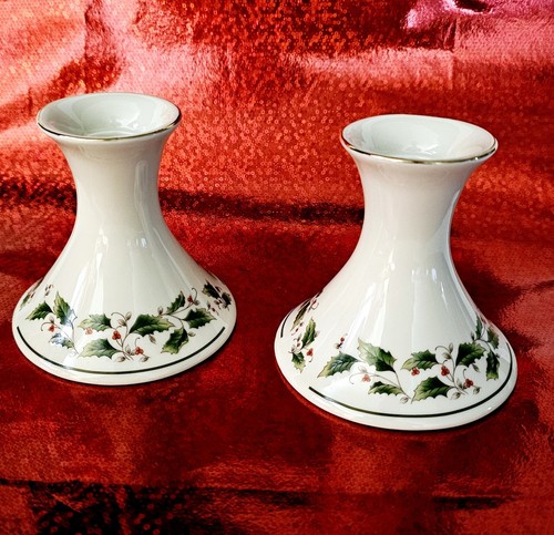 MCM HOLLY HOLIDAY Candlesticks 2 Vintage Christmas Fine China 4" Japan EUC! - Bild 2 von 8