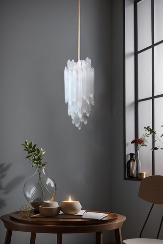 Lampadario di lusso in cristallo di selenite curativo - fatto a mano moderno picco di montagna... - Foto 4 di 9
