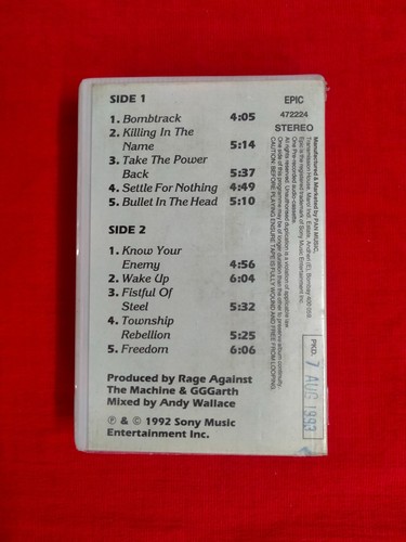 Rage Against The Machine  RARE Cassette tape INDIA Clamshell Pan Music 1993 - Picture 3 of 4