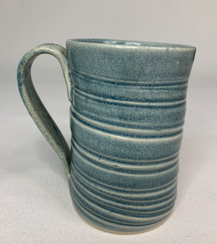 Studio Art Pottery Mug Coffee Tea Ribbed Blue Swirl Large Handle - Picture 3 of 8
