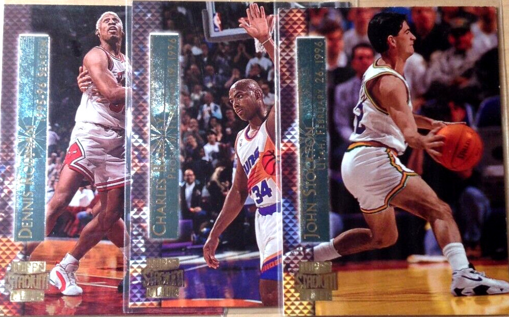 3 - 1996-97 Stadium Club Shining Moments Rodman  John Stockton Charles Barkley