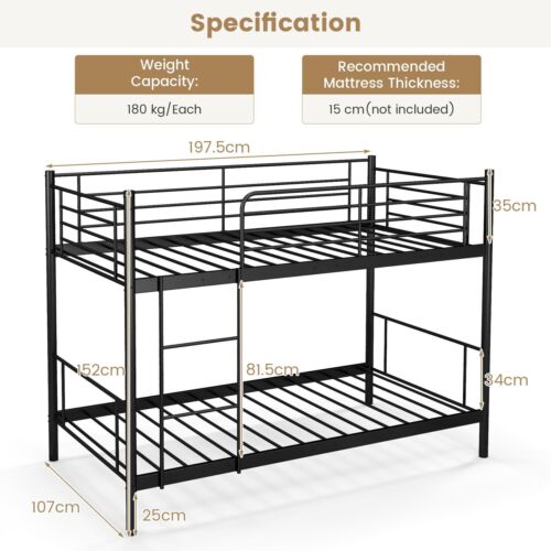 Costway Metal Twin Over Bunk Beds With Ladder And Full Length Guard Rails Black - Picture 3 of 11