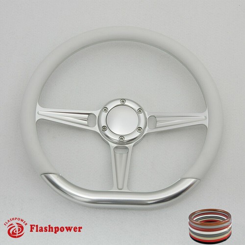 14" D Type Billet Steering Wheel Black Half Wrap Muscle Car GMC W/Horn Button - Foto 2 di 9