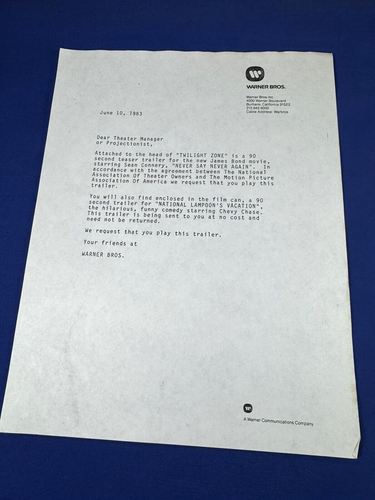 1983 Letter to Projectionist, Trailer, Never Say Never Again, Nat Lampoon's Vaca - Picture 1 of 4