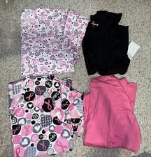 MINT CONDITION 2 WOMENS BREAST CANCER AWARENESS SCRUB TOPS- with undershirts