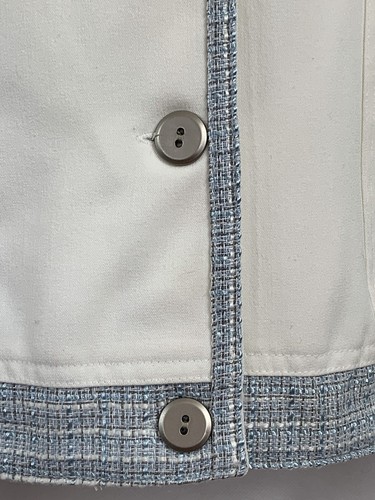 NWT Dialogue Plus Sz 22W White Button Jacket Blue Tweed Trim Stretch Long Sleeve - Picture 7 of 12