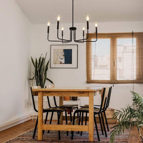 Candle Style Pendant Light Farmhouse Chandelier Ceiling Fixture Black Lamp Home - Picture 7 of 28