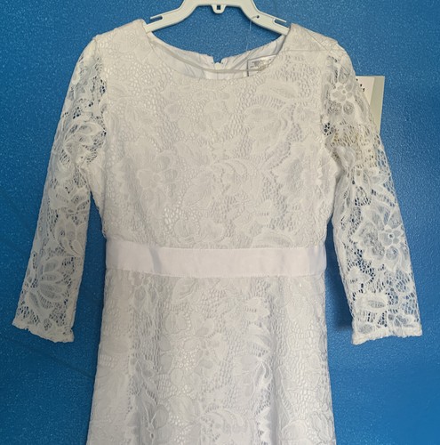 NEW Blush White 5/6 Pleated Lace Long Sleeves Flower Girl Church Tutu Dress - Picture 4 of 9