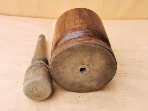 ANTIQUE PRIMITIVE OLD WOODEN MORTAR AND PESTLE FOR SPICES - Photo 12 sur 12