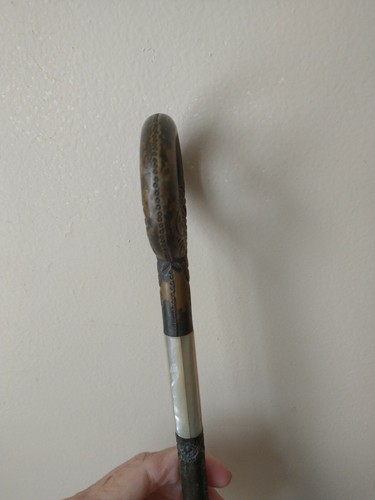 Vintage Gehstock / Gehstock graviert Silber Perlmutt Bambus signiert - Bild 6 von 6