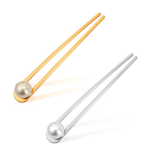 2pcs Pearl Hair Pins French U Shaped Hair Prong Elegant Chignon Bun Fork Meta...