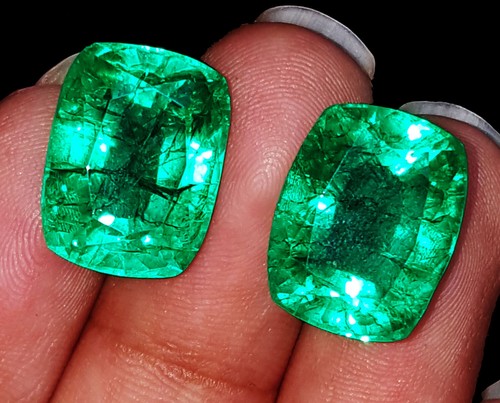 Natural Emerald Mixed Shape 8 to 10 Ct Certified Colombian Pair Loose Gemstone - Picture 80 of 89