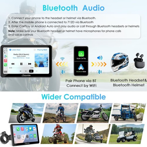 Carpuride W712D Moto CarPlay Android Auto Waterproof Touchscreen Wired Controlle - Picture 5 of 9