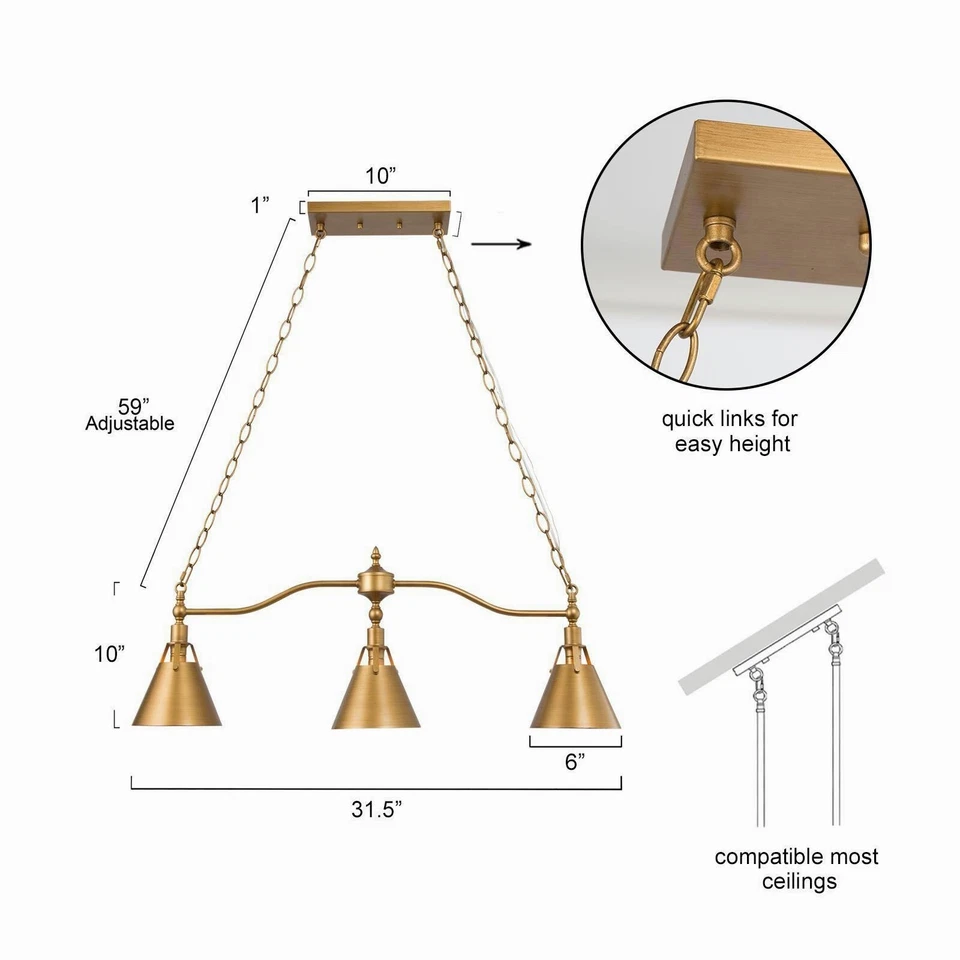 LNC 3 Luces Antiguo Dorado Moderno/Contemporáneo Lineal LED Isla de Cocina Li Foto 3 de 4