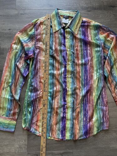 Vintage Just Cavalli Men’s Long Sleeve Button Up Shirt Rainbow Striped Sz Large - Picture 9 of 12