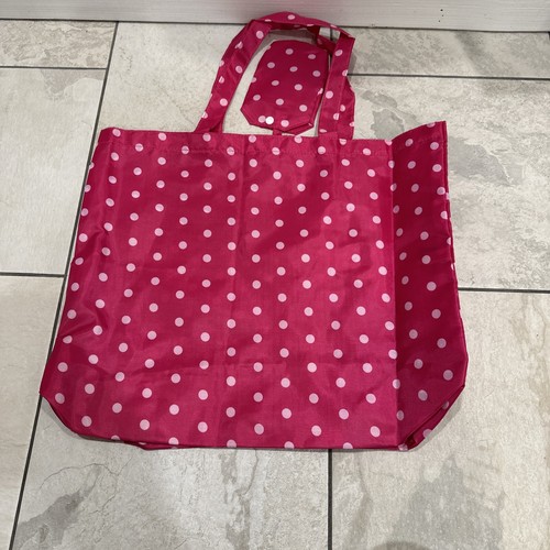 Jimeale New York Fold Up Travel Tote NWOT Dark Pink White Polka Dot - Picture 2 of 3