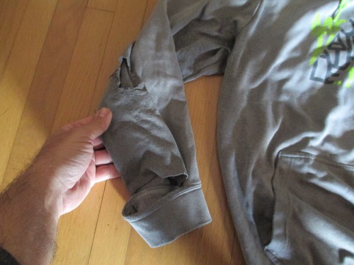 NORTH FACE HOODIE MEN XXL GRAY GREEN PULLOVER HOOD FADED HOLES WORN THRASHED - Picture 5 of 13