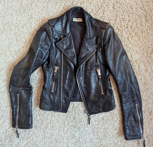 Balenciaga Leather Biker Moto Jacket Black - UK 8 EU 36 US 4 - Picture 9 of 18