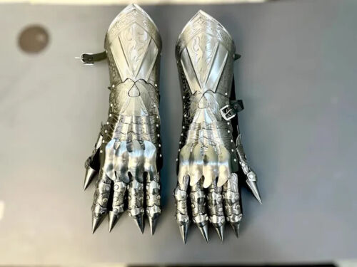 Medieval Nazgul Etching Gloves Set ~ Medieval Knight Gothic Gauntlet Gloves Pair - Picture 5 of 6