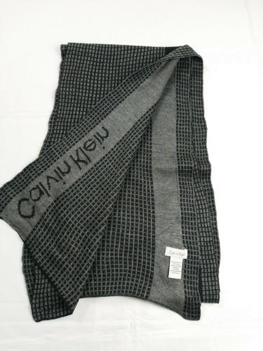 Calvin Klein Grey &Black Wool Knitted Shawl Scarf 140cmx30cm - Picture 3 of 10