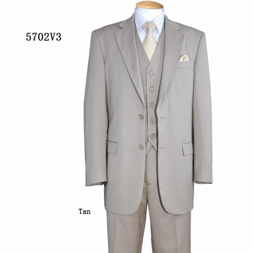 Men's 2-Button Tone On Tone Striped Fashion Suit 3-pc w/Vest Classic Fit - Picture 7 of 7
