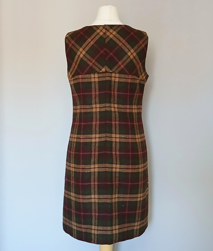 Vintage Laura Ashley Wool Shift Dress Size 14 Burgundy Green Tartan Y2K - Picture 3 of 11