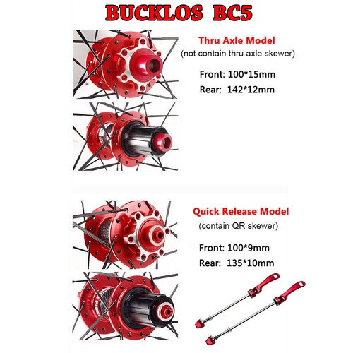 BUCKLOS Disc Brake Wheelset 26-27.5-29 inch QR/Thru Axle Clincher MTB Rim Wheels - Picture 2 of 19