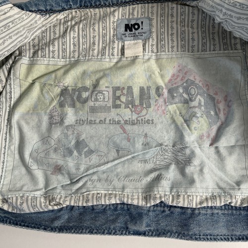 Vintage 80s NO ! Denim Crop Jacket By Claude Attias Monogram Cotton Lined S/M - Picture 13 of 22