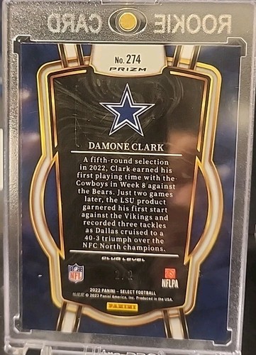 2022 Select Damone Clark Club Level Green Black Snakeskin Rookie RC #/2 Cowboys  - Foto 2 di 2