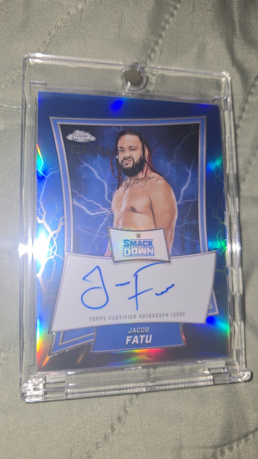 2025 Topps Chrome WWE #BBA-JAC Jacob Fatu Blue Brand Autographs #/150