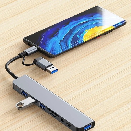 8 in 2 USB+Type C HUB Docking Station 3.5mm Audio Adapter Micro SD Card Reader - Picture 4 of 8