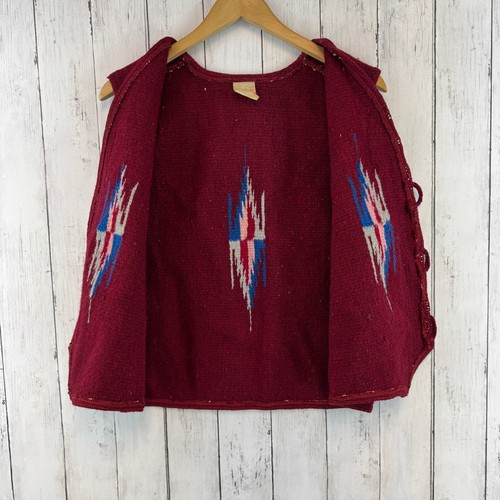 Vintage Molina rote Wolle Chimayo handgewebte Knopf Weste Mexiko Navajo Größe XL Unisex - Bild 4 von 20