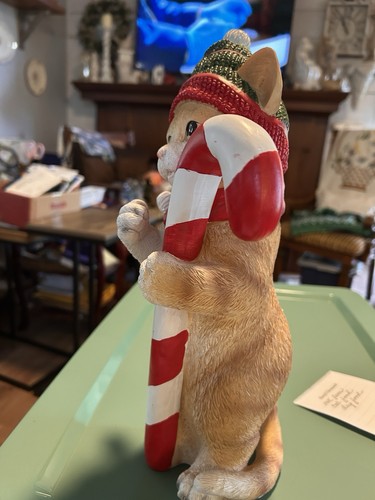 Gatito de Navidad Gato Figura Sosteniendo Bastón de Caramelo Estatuilla Sociedad Humanitaria 13.5" NUEVO - Imagen 4 de 5