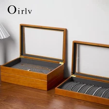 Oirlv Wooden Jewelry Box Retro Jewelry Display Ring Necklace Earring Bracelet Bo