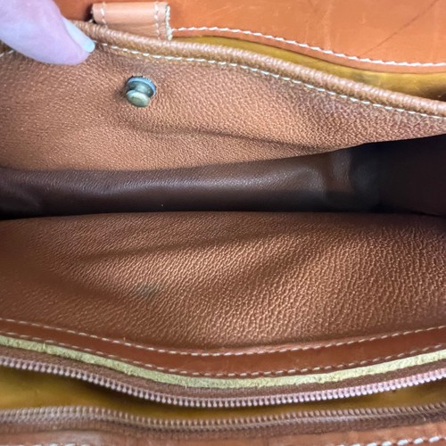 Vintage Dooney & Bourke Handtasche genarbtes Leder Beuteltasche marineblau hellbraun rechteckig - Bild 22 von 24