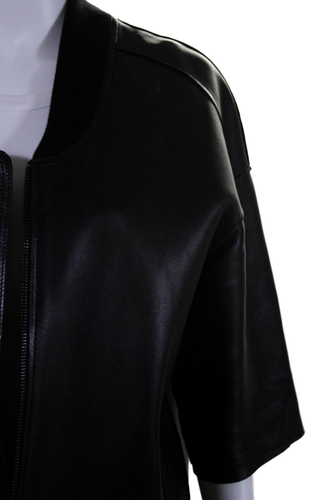 Hotel Particulier Leder Doppelseitige Kurzarm Jacke Bomber Schwarz Größe S - Bild 6 von 24