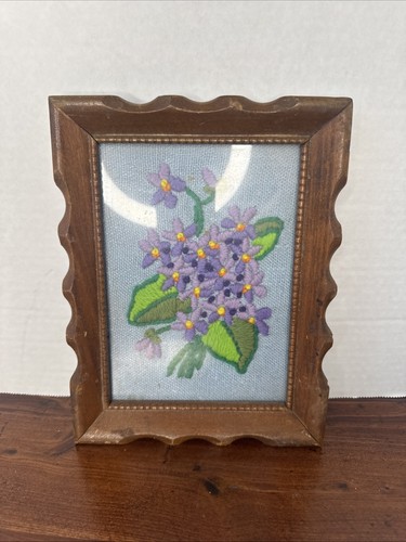 Pflanze Nadelspitze Kunstwerk Vintage Makramee lila grün 9 x 7 gerahmter Stoff