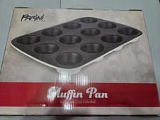 Parini Stoneware Muffin Cupcake Pan 12 Cup Stone Stoneware NEW
