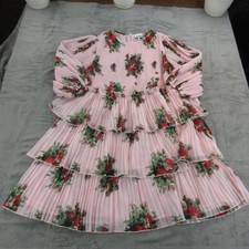 Ganni Dress Womens 36 Floral Pleated Tiered Long Sleeve Maxi Ruffle Romantic