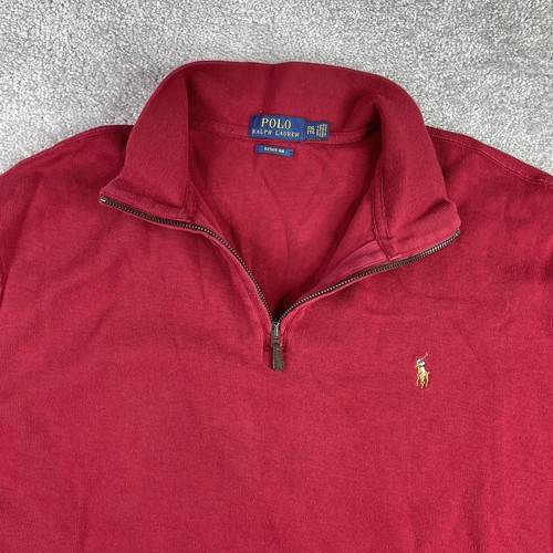 Polo Ralph Lauren maglione uomo XXL rosso estate costina 1/4 zip finto collo maglia - Foto 3 di 9